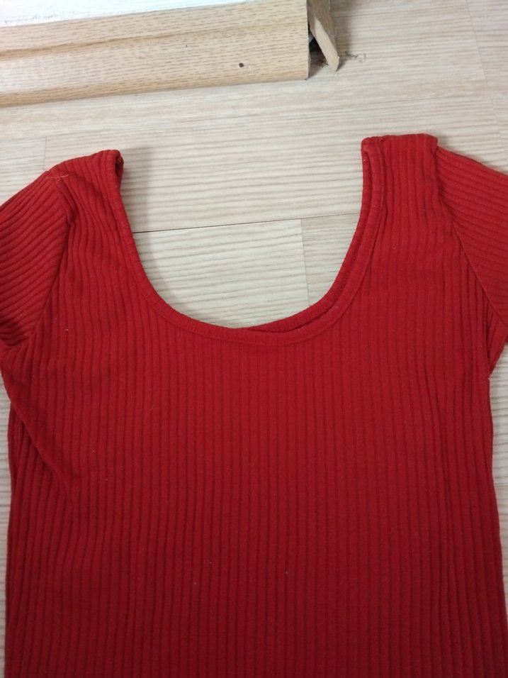 Kadın Kırmızı Dar Kesim Triko Bluz - Görsel 5