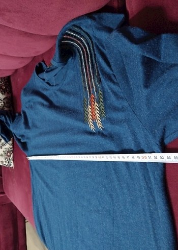 Uzun Kollu Bohem Örme Denim Tunik - Görsel 6