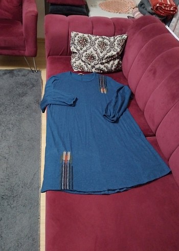 Uzun Kollu Bohem Örme Denim Tunik - Görsel 8