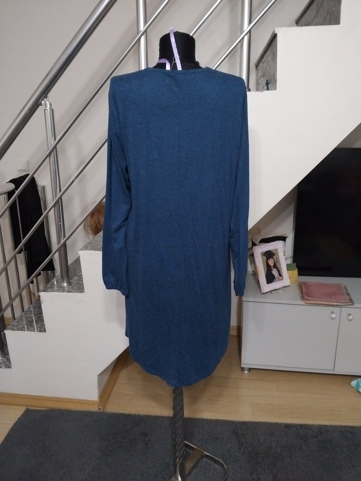 Uzun Kollu Bohem Örme Denim Tunik - Görsel 4