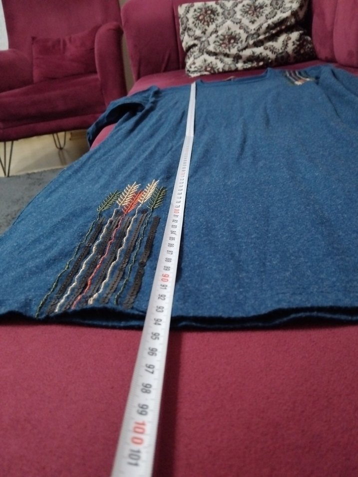 Uzun Kollu Bohem Örme Denim Tunik - Görsel 5