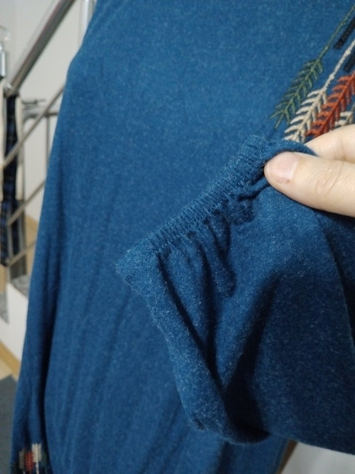 Uzun Kollu Bohem Örme Denim Tunik - Görsel 3