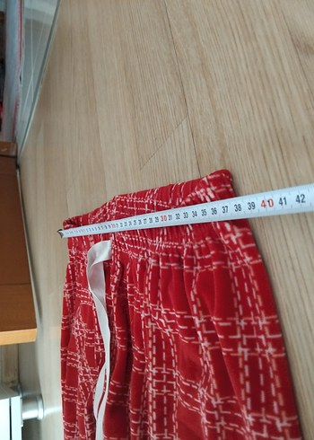 Kadın Kırmızılı kadife Rahat Pijama Altı - Görsel 4