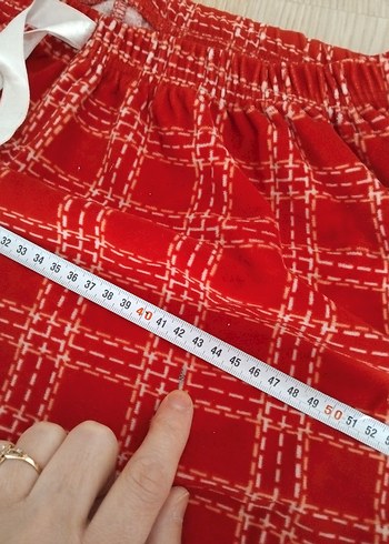 Kadın Kırmızılı kadife Rahat Pijama Altı - Görsel 6