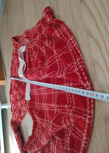 Kadın Kırmızılı kadife Rahat Pijama Altı - Görsel 5