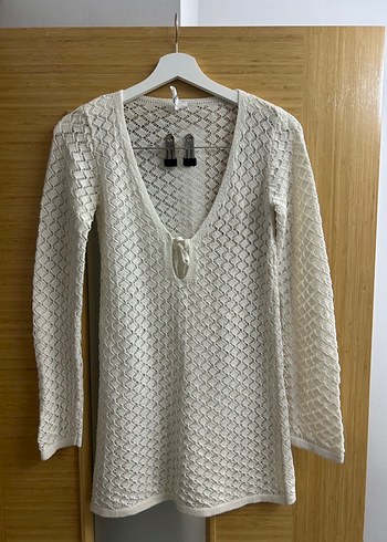 Örgü V Yaka Mini plaj elbisesi - Görsel 2