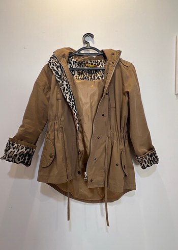 m Beden Leopar Desenli Kadın Trench Ceket
