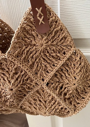 Beden camel Renk Motif Detaylı Örgü Bohem Kadın Çanta