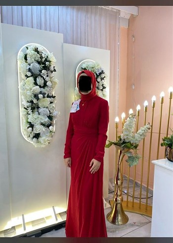 Armine Kırmızı Drapeli Uzun kına Elbise