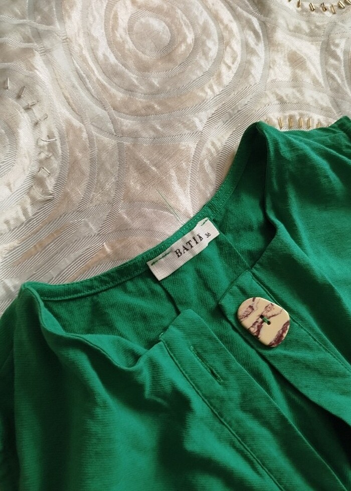 Yeşil keten elbise - Görsel 3