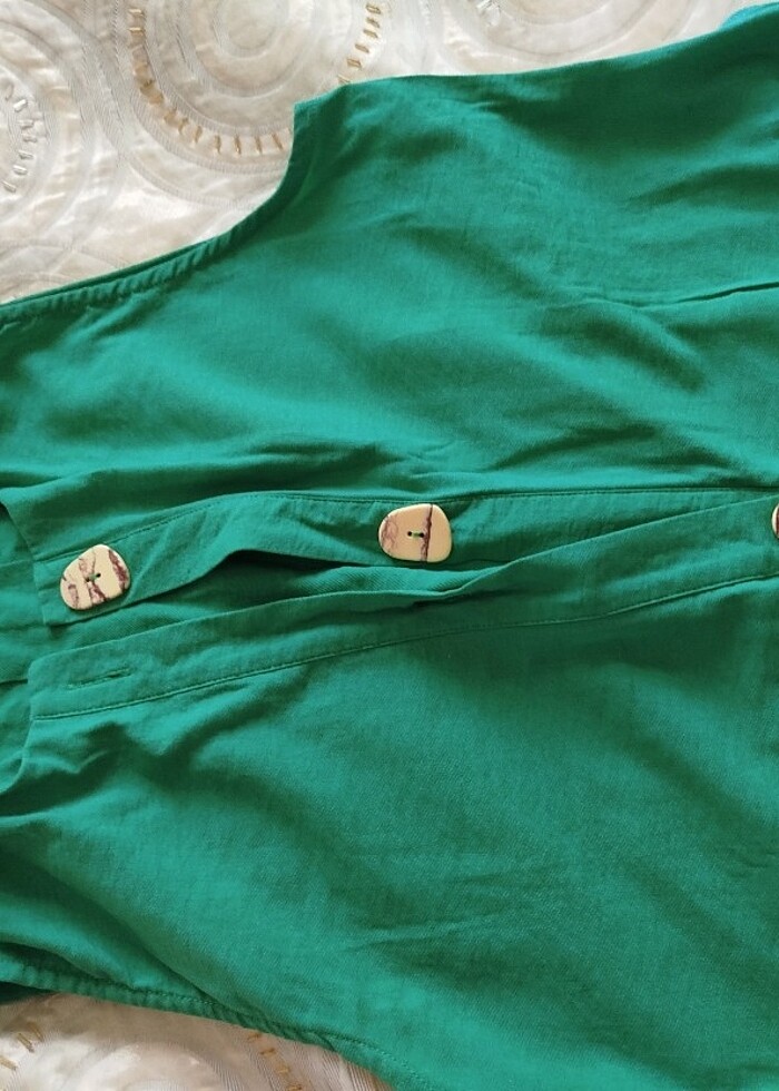 Yeşil keten elbise - Görsel 4