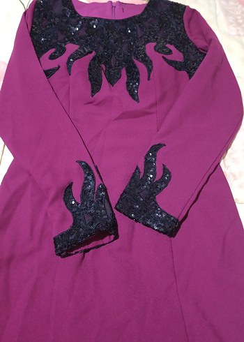 Mor Uzun Drapeli Kadın Elbise balık model - Görsel 3