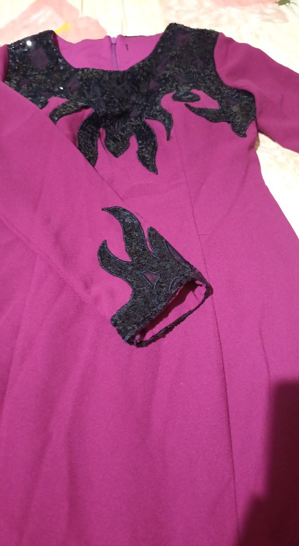 Mor Uzun Drapeli Kadın Elbise balık model - Görsel 2