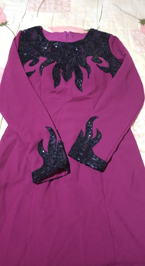 Mor Uzun Drapeli Kadın Elbise balık model - Görsel 3