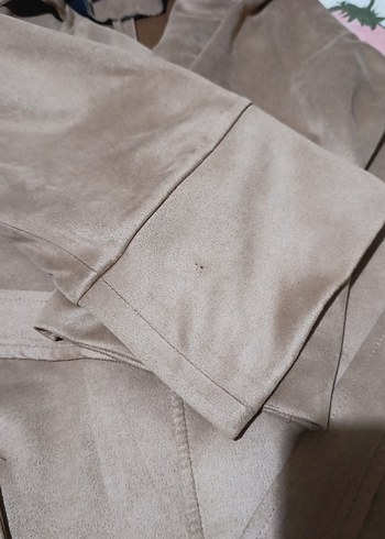 Bej Süet Uzun Kadın Trençkot - Görsel 3