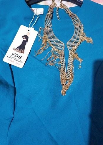 iPetrol yeşili Drapeli Uzun Abiye Elbise arkası kuyruğu var - Görsel 2