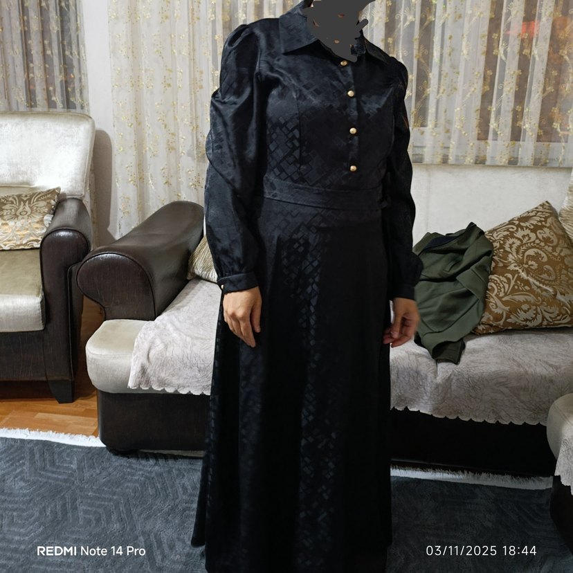 Siyah Uzun Goth Ofis Elbisesi - Görsel 2