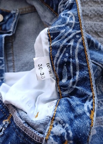 Bohem Gri Mavi Batik Desenli Salaş Midi Kot - Görsel 3