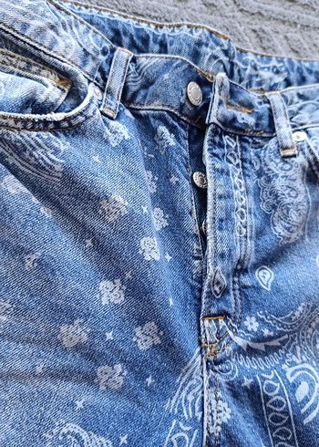 Bohem Gri Mavi Batik Desenli Salaş Midi Kot - Görsel 4