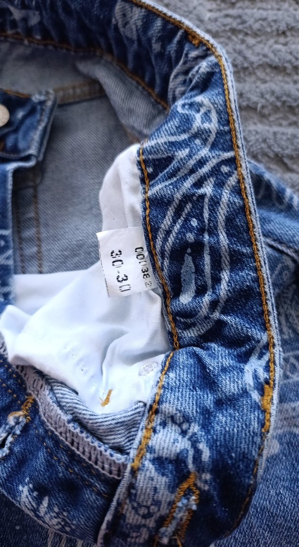 Bohem Gri Mavi Batik Desenli Salaş Midi Kot - Görsel 3