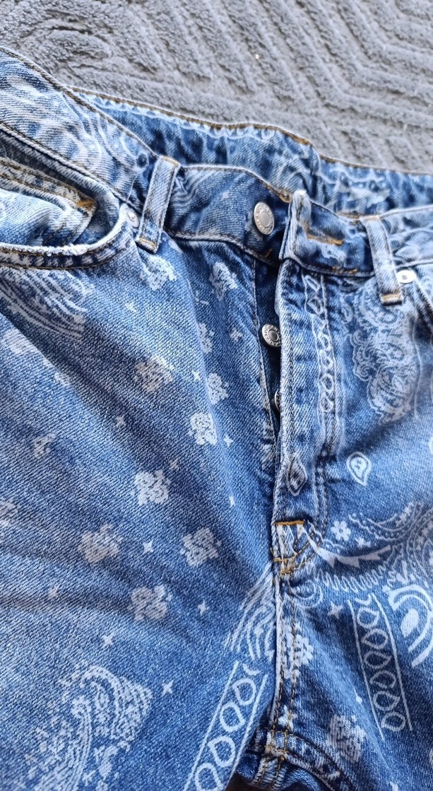 Bohem Gri Mavi Batik Desenli Salaş Midi Kot - Görsel 4