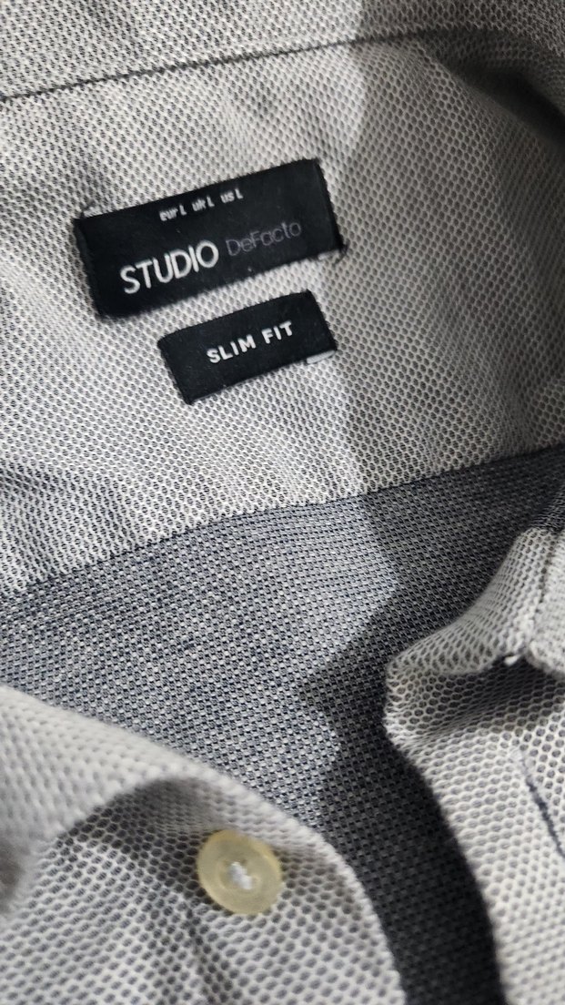 Düğmeli Gri Erkek Koton l beden gömlek - Görsel 2