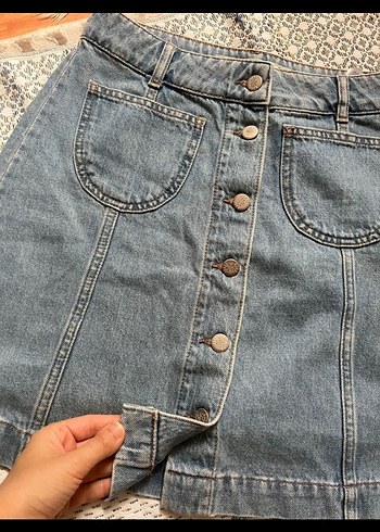 s Beden mavi Renk Düğmeli Mavi Denim Midi Etek
