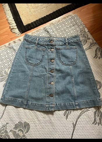 Düğmeli Mavi Denim Midi Etek - Görsel 6