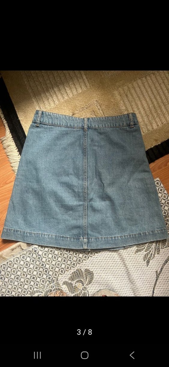Düğmeli Mavi Denim Midi Etek - Görsel 2