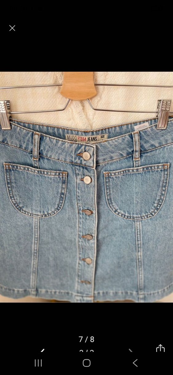 Düğmeli Mavi Denim Midi Etek - Görsel 5