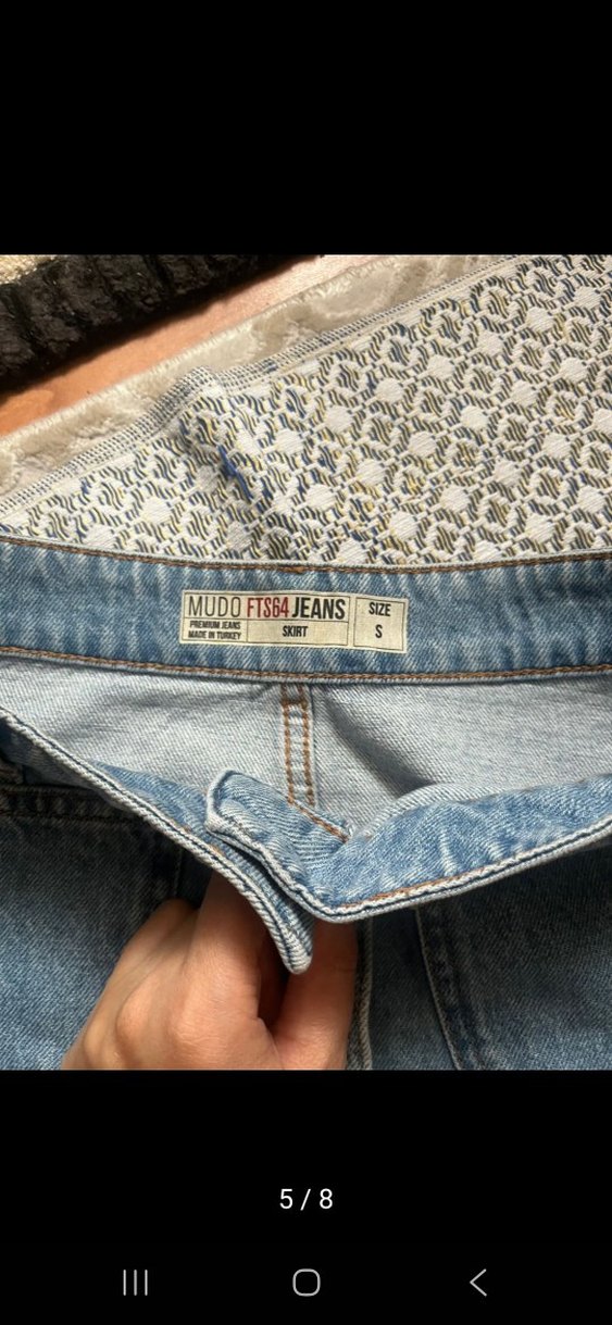 Düğmeli Mavi Denim Midi Etek - Görsel 3