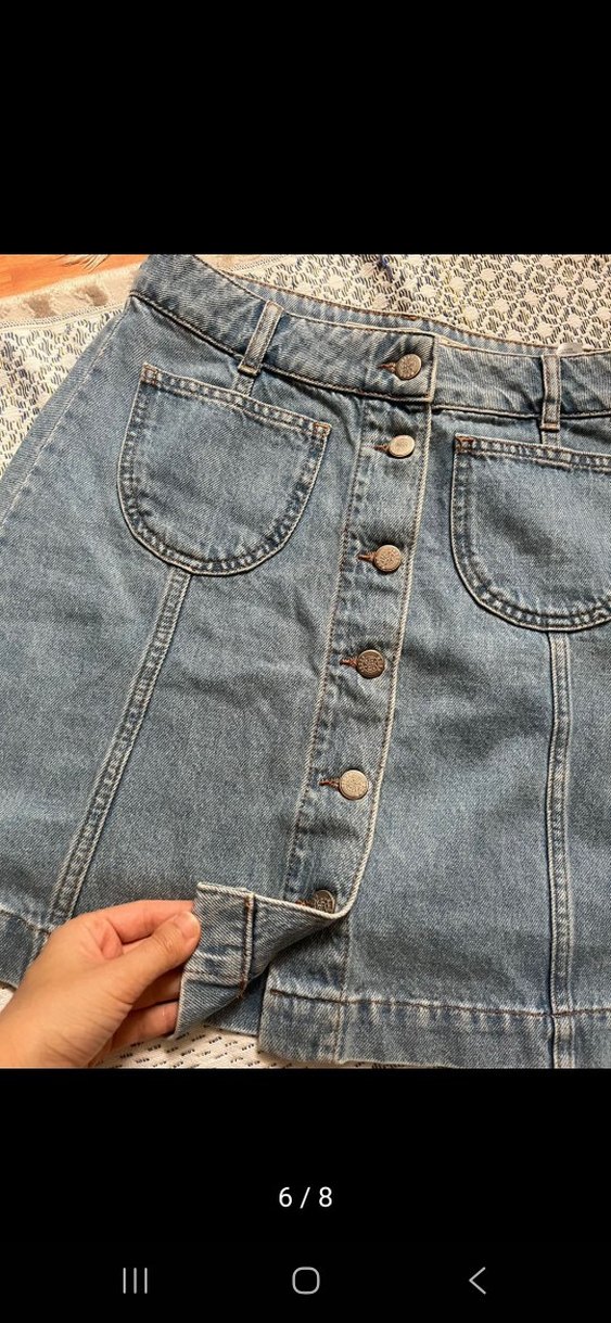 Düğmeli Mavi Denim Midi Etek - Görsel 4