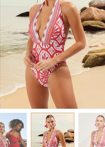 Kırmızı Dantelli Bohem Kadın Mayo - Görsel 2