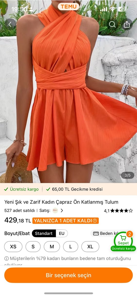 Turuncu Drapeli Mini Tulum - Görsel 3