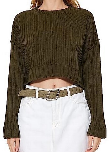 Trendyol & Milla Haki Crop Triko Kazak