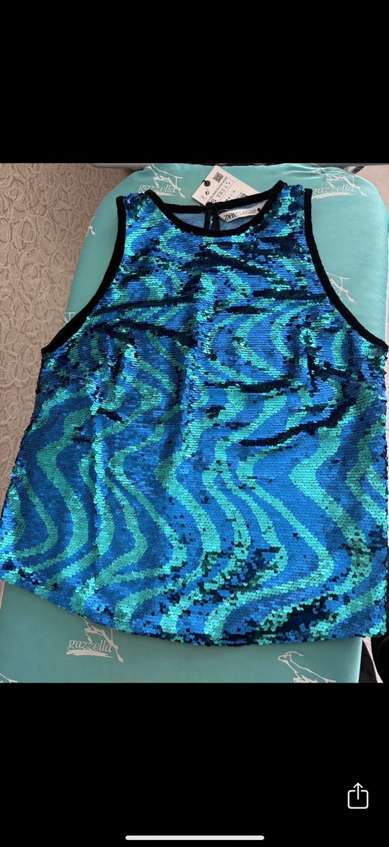 Mavi Parlak Payetli Kolsuz Yeleği - Görsel 3