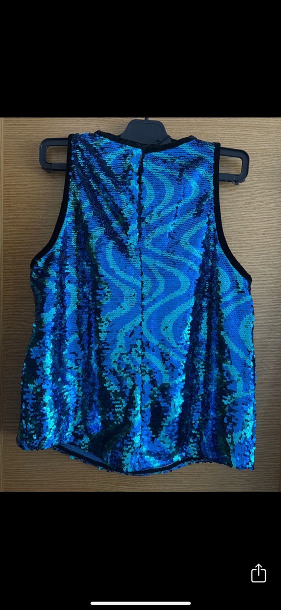Mavi Parlak Payetli Kolsuz Yeleği - Görsel 2