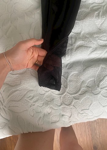 Siyah File Detaylı Spor Tayt - Görsel 7