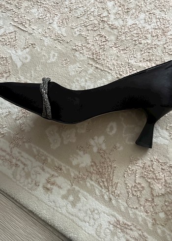 38 Beden Siyah Yılan Desenli Stiletto Kadın Topuklu Ayakkabı