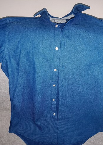 Zara Düğmeli Uzun Kollu Mavi Denim Gömlek