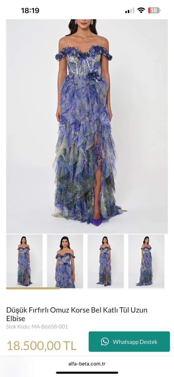 Mavi Uzun  Abiye Elbise Alfabeta - Görsel 2