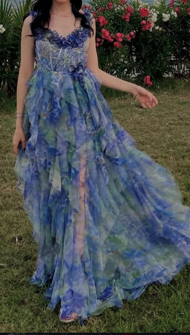 Mavi Uzun  Abiye Elbise Alfabeta - Görsel 4