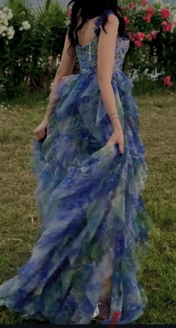 Mavi Uzun  Abiye Elbise Alfabeta - Görsel 3