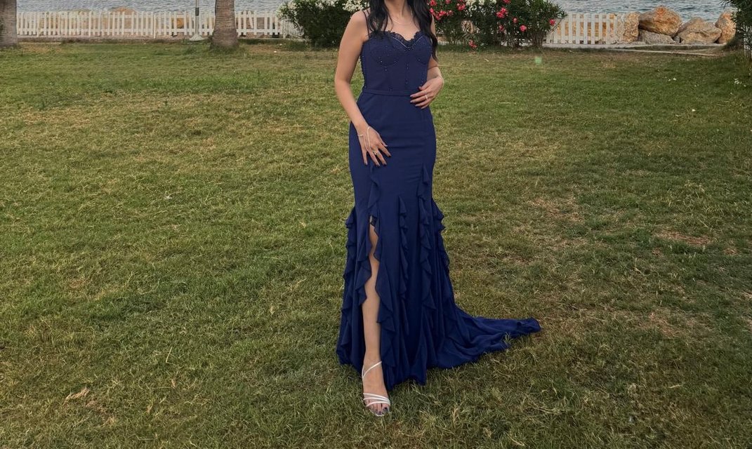 Lacivert Straplez Uzun Elbise - Görsel 2