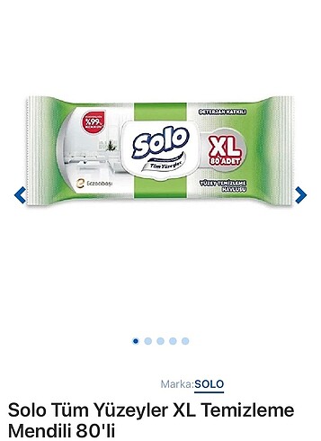 Diğer SOLO TÜM YÜZEYLER ISLAK TEMİZLEME HAVLUSU XL 80?Lİ YAPRAK ADET
