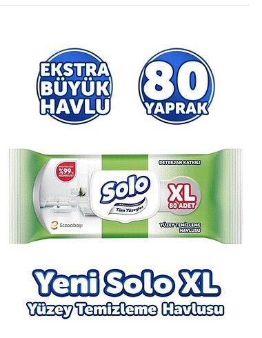 SOLO TÜM YÜZEYLER ISLAK TEMİZLEME HAVLUSU XL 80?Lİ YAPRAK ADET