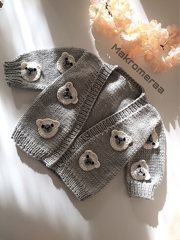 24-36 Ay Beden çeşitli Renk Ayıcık motifli bebek hırkası