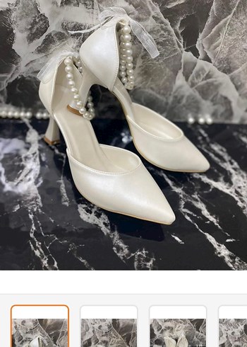 Diger Beyaz Dantel Detaylı Stiletto Gelin Ayakkabısı
