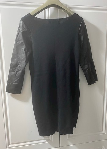 Deri Kollu Siyah Midi Triko Elbise M-L - Görsel 5