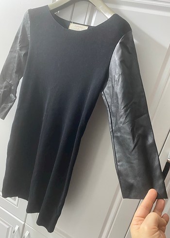 Deri Kollu Siyah Midi Triko Elbise M-L - Görsel 3